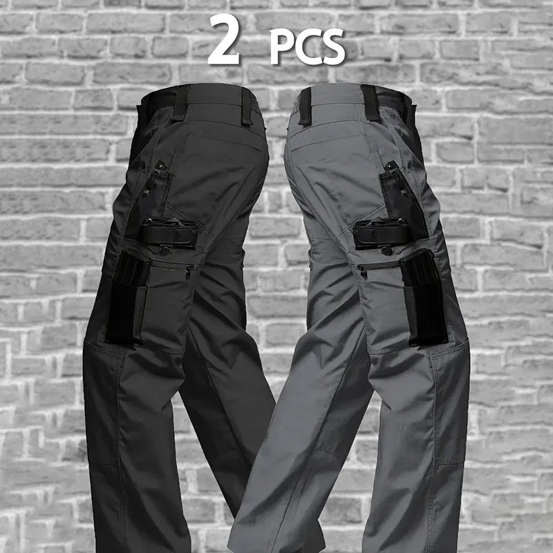 2 Pcs Multi Pockets Cargo Trousers Men's Casual Tactical Pants Wear-resisting Breathable Trousers Outdoor Hiking Pants