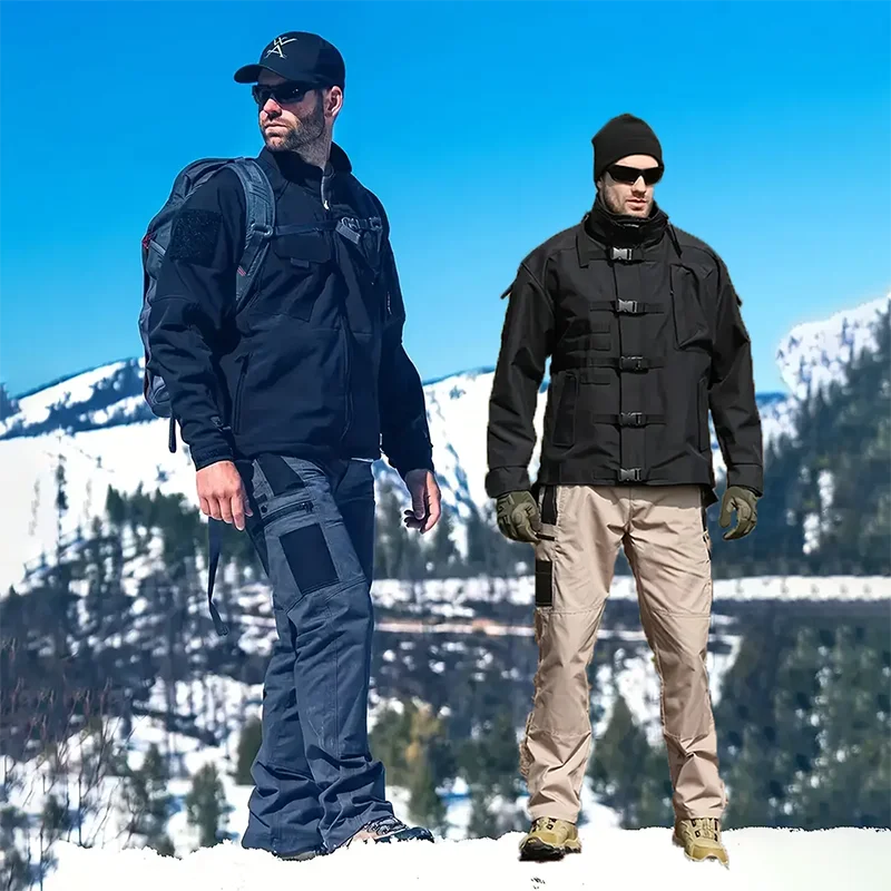 2 Pcs Multi Pockets Cargo Trousers Men's Casual Tactical Pants Wear-resisting Breathable Trousers Outdoor Hiking Pants