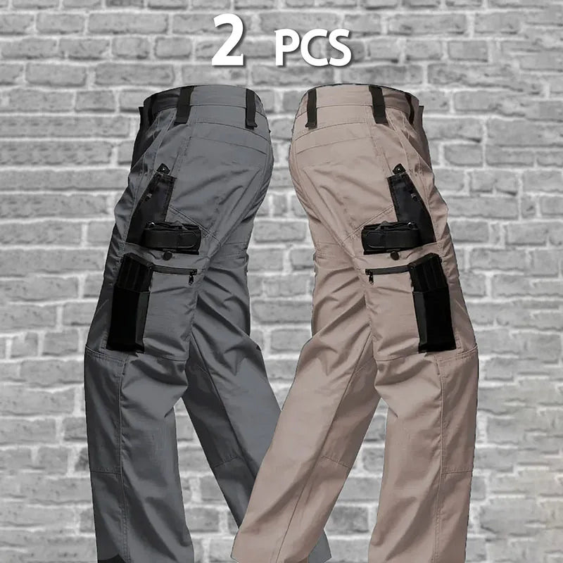 2 Pcs Multi Pockets Cargo Trousers Men's Casual Tactical Pants Wear-resisting Breathable Trousers Outdoor Hiking Pants