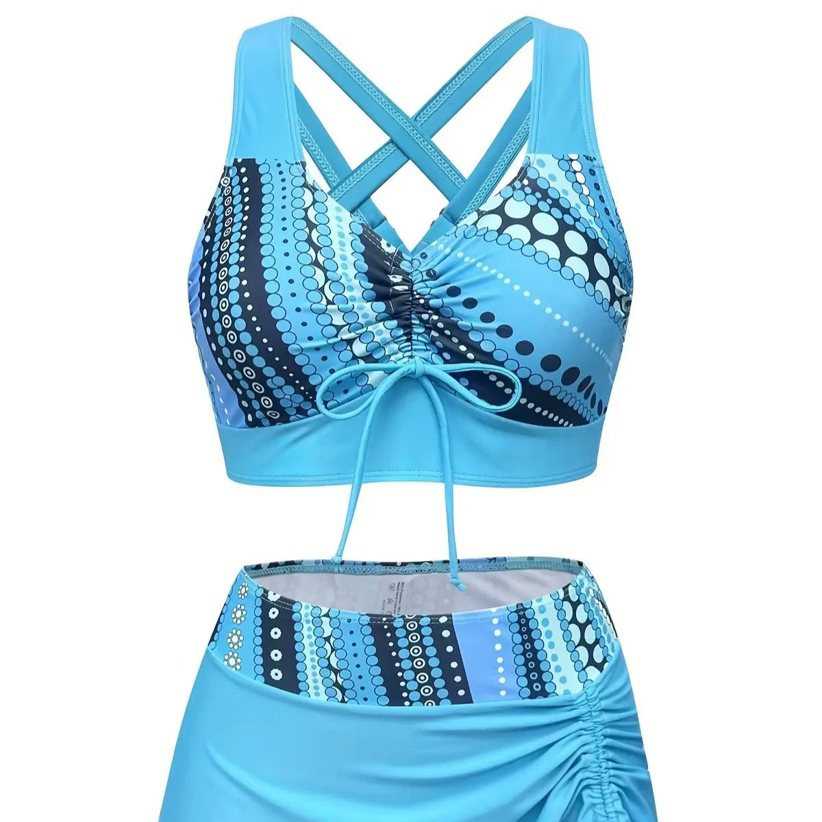 Fashionable Print Drawstring Bikini Set: Matching Skirt Included, Flattering Coverage, Enjoy Refreshing Beach