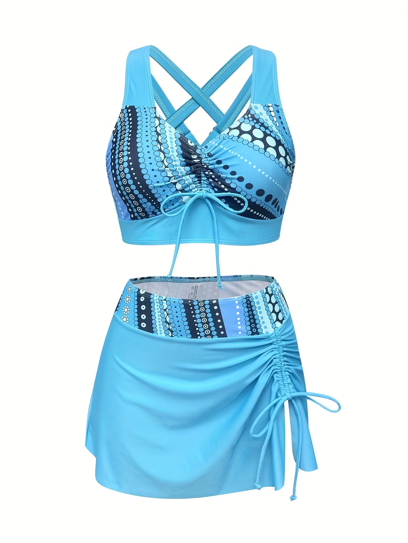 Fashionable Print Drawstring Bikini Set: Matching Skirt Included, Flattering Coverage, Enjoy Refreshing Beach
