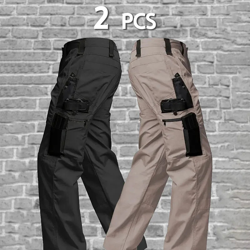2 Pcs Multi Pockets Cargo Trousers Men's Casual Tactical Pants Wear-resisting Breathable Trousers Outdoor Hiking Pants
