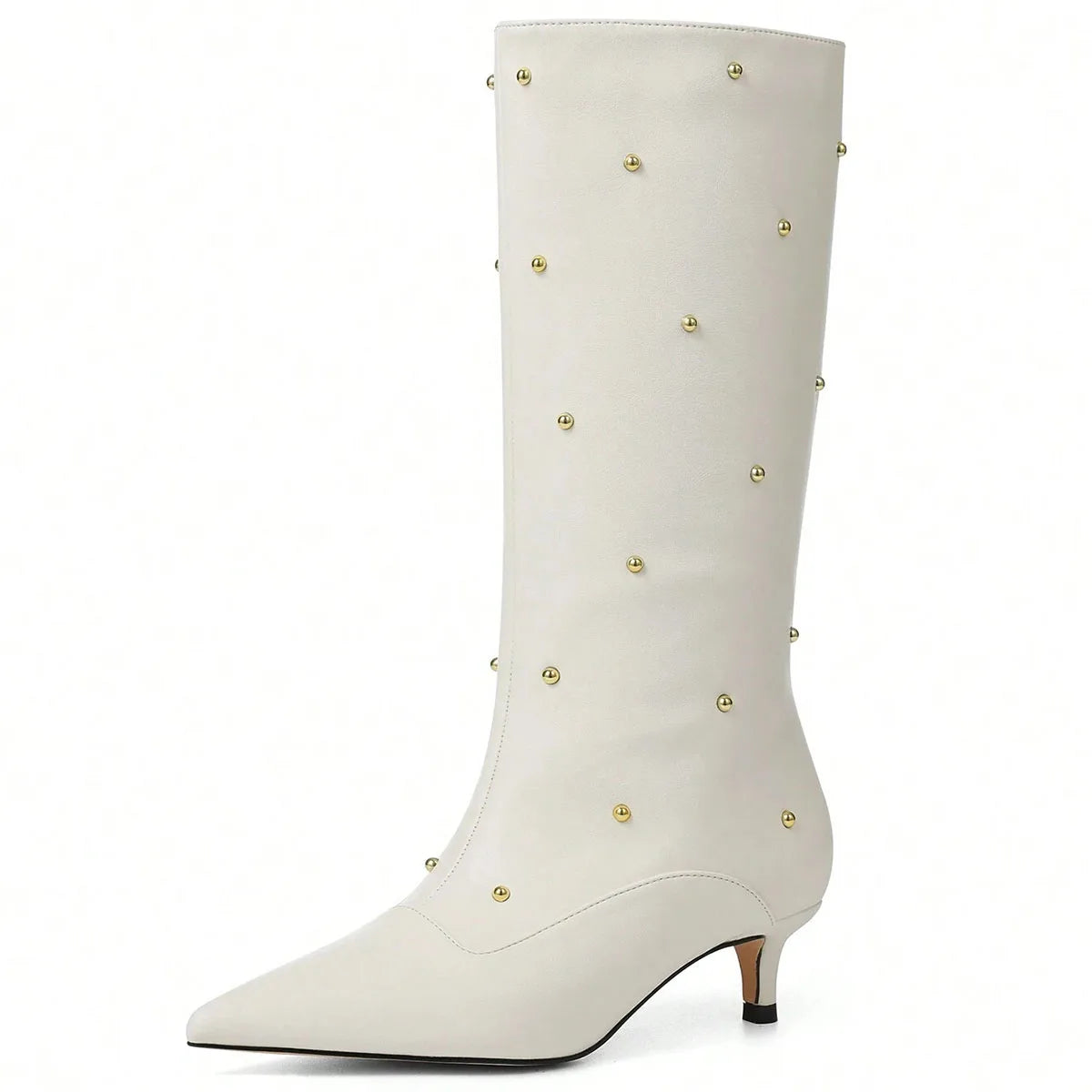 Sexy Rivets Women High Heel Boots Pointed Toe Slip On Mid Calf Shoes Luxury Fashion Design Party Winter Boots For Women
