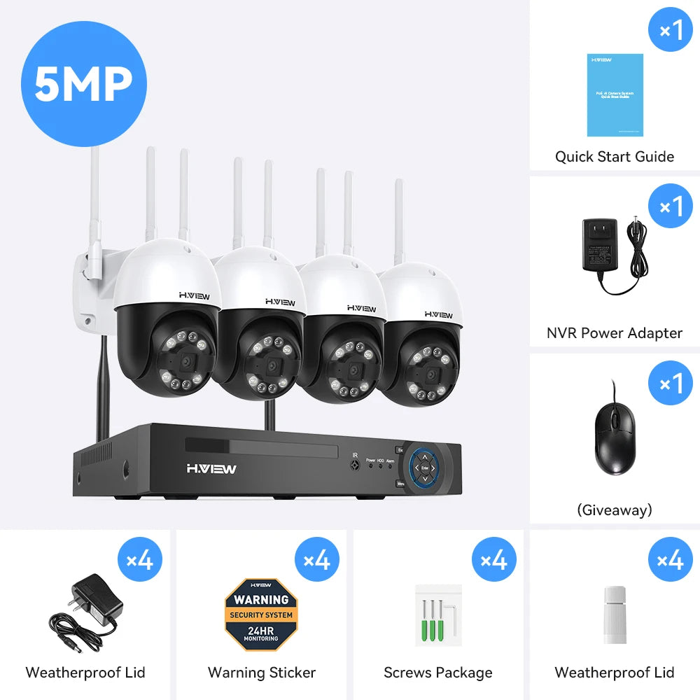 H.View 8CH 5MP Wireless WiFi Camera Security System CCTV Video Surveillance Kit NVR Indoor Outdoor Two Way Audio Xmeye