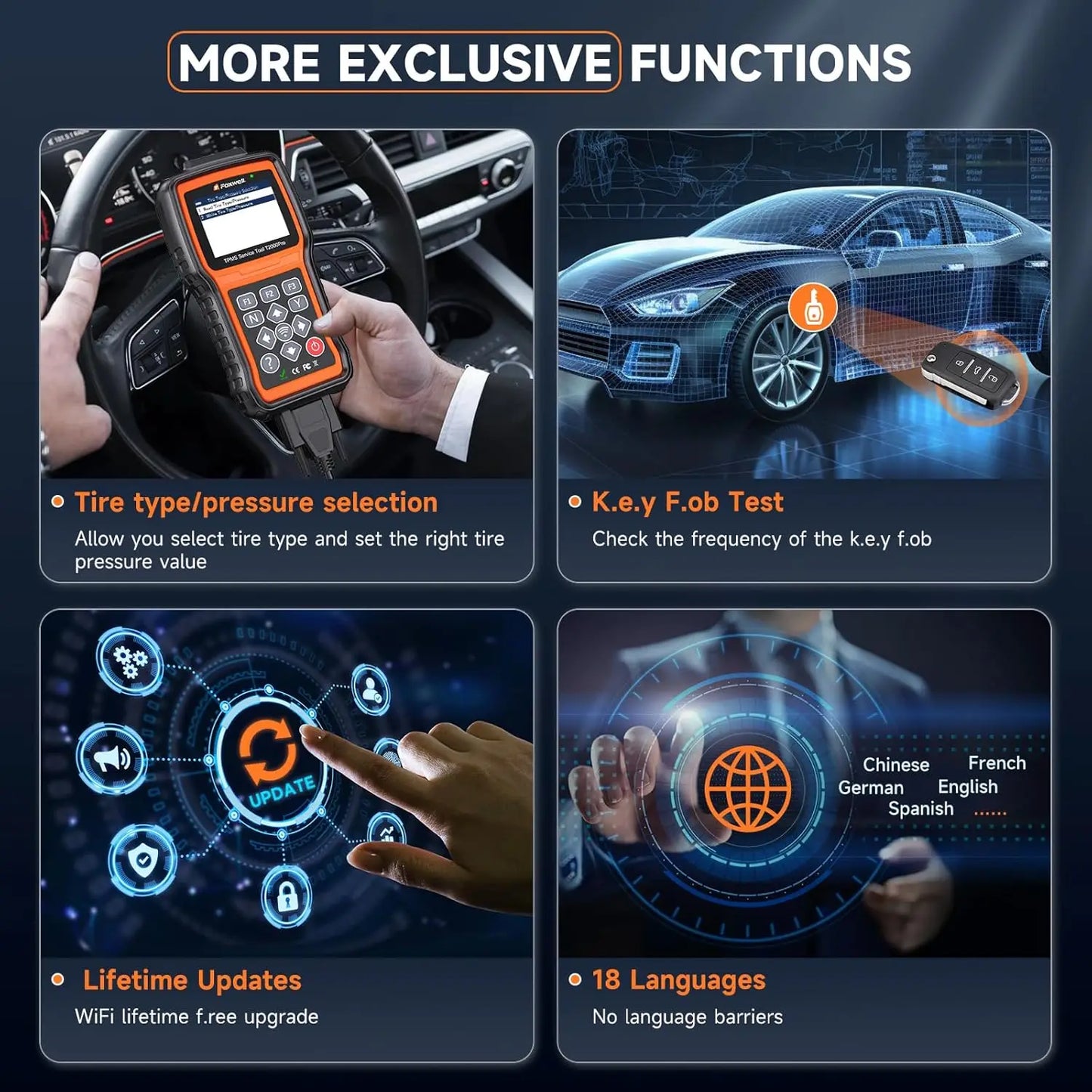 FOXWELL T2000 PRO Auto Tire Pressure Tool TPMS Relearn Activate Sensors Programming Car OBD2 Code Reader Diagnostic Tools