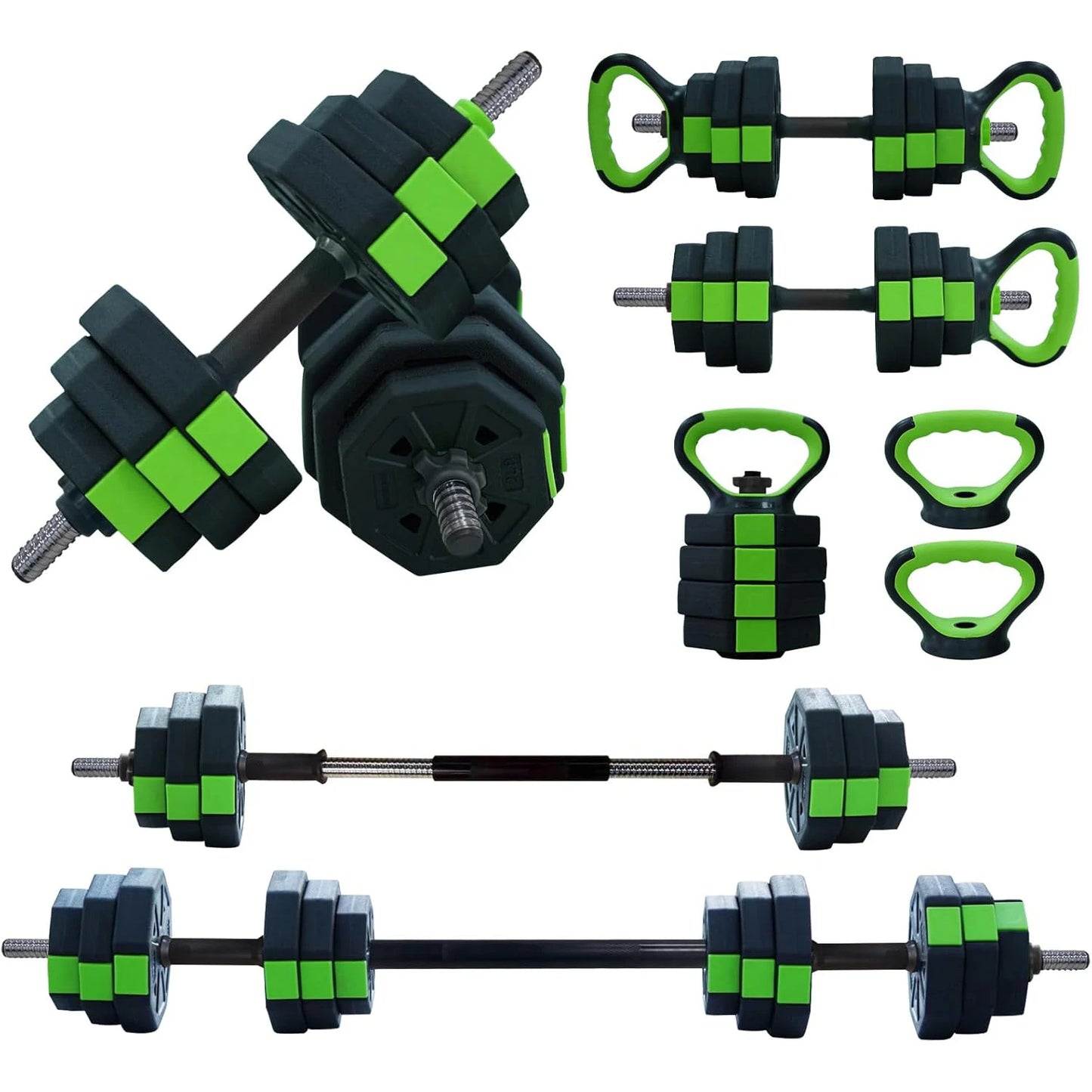4 in 1 Adjustable Dumbbell Set 44lbs Weight with Iron Handle Kettlebell Barbell Push Up Stand for Home Gym