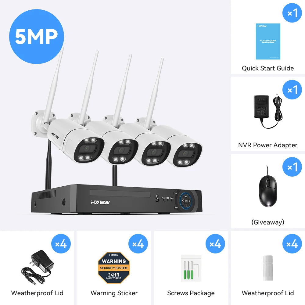 H.View 8CH 5MP Wireless WiFi Camera Security System CCTV Video Surveillance Kit NVR Indoor Outdoor Two Way Audio Xmeye