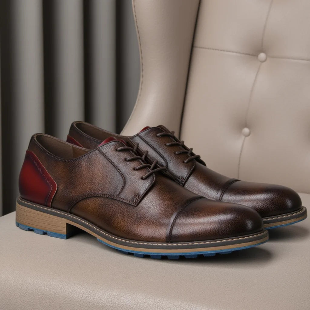 Retro Men Derby Shoes Casual Fashion Leather Footwear