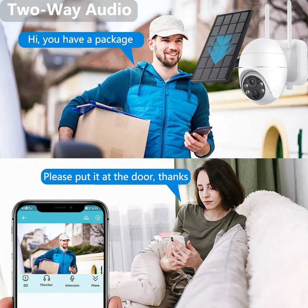 Overscam 4G SIM Card 5MP Solar Panel Outdoor CCTV PTZ Camera with Two-Way Audio and Intrusion Alarm