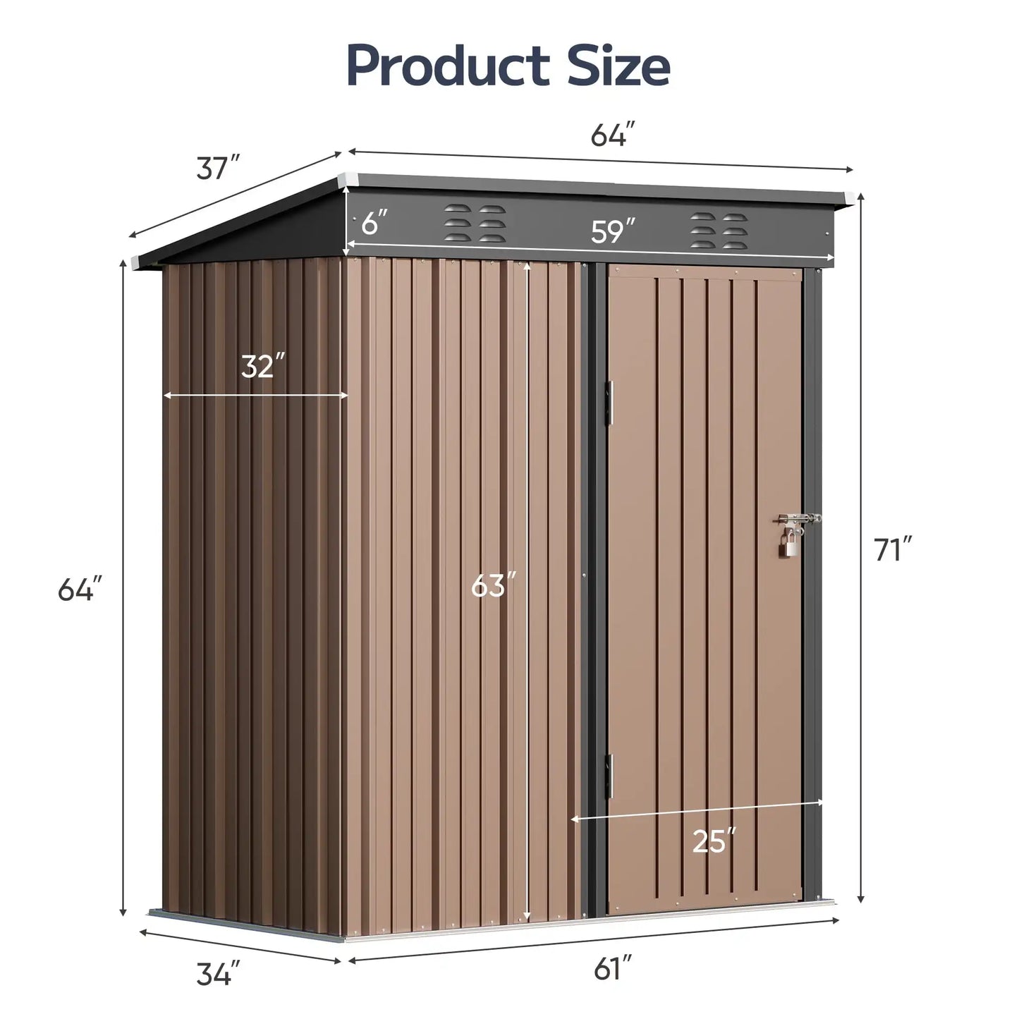 6 Foot by 4 Foot Outdoor Storage Shed with Double Lockable Doors Waterproof Metal Garden Shed