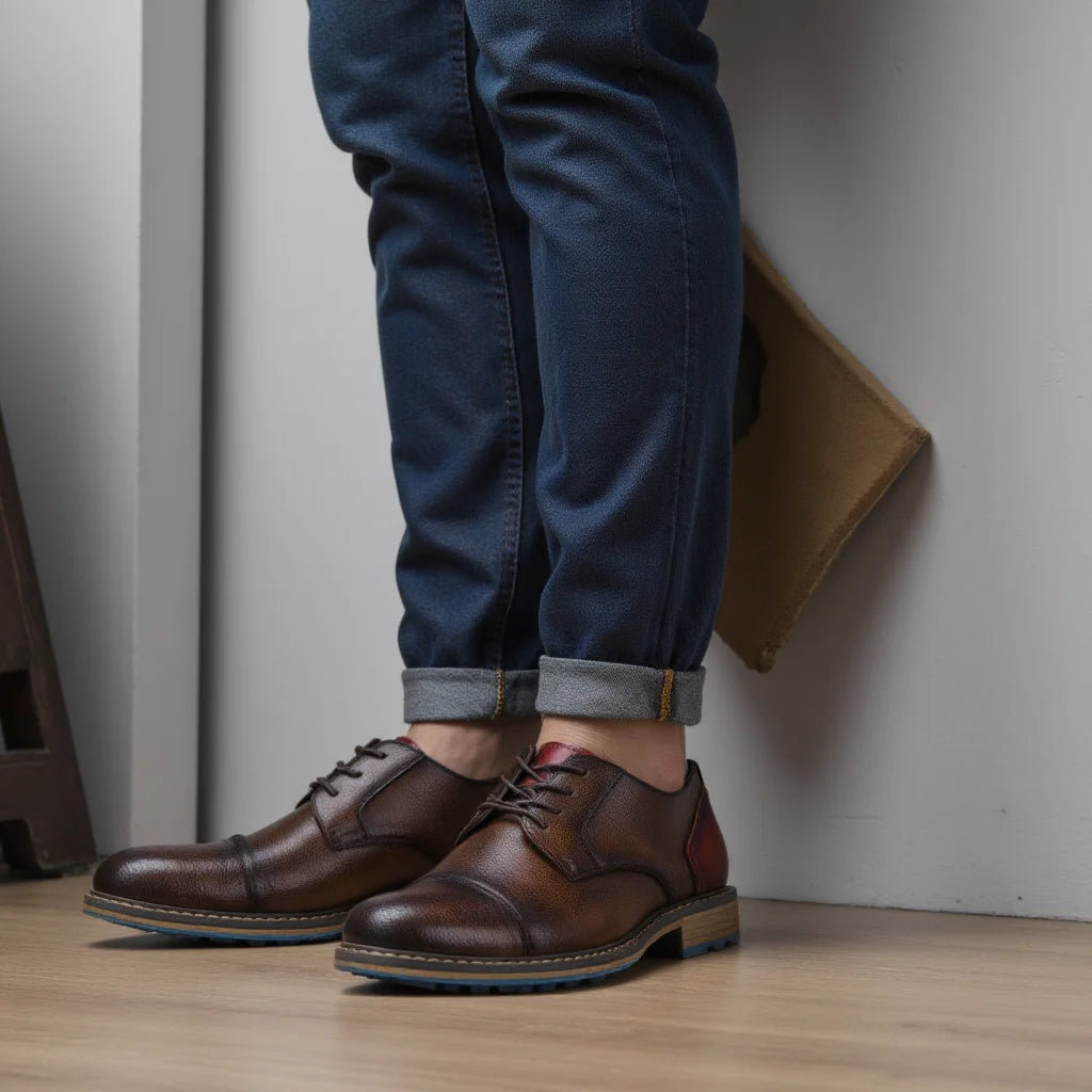 Retro Men Derby Shoes Casual Fashion Leather Footwear