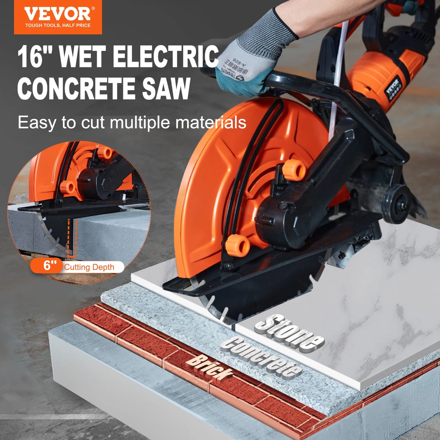 SucceBuy Electric Concrete Saw 15A Motor Circular Saw Cutter with Max. 6in Adjustable Cutting Depth Wet Disk Saw Cutter Brick