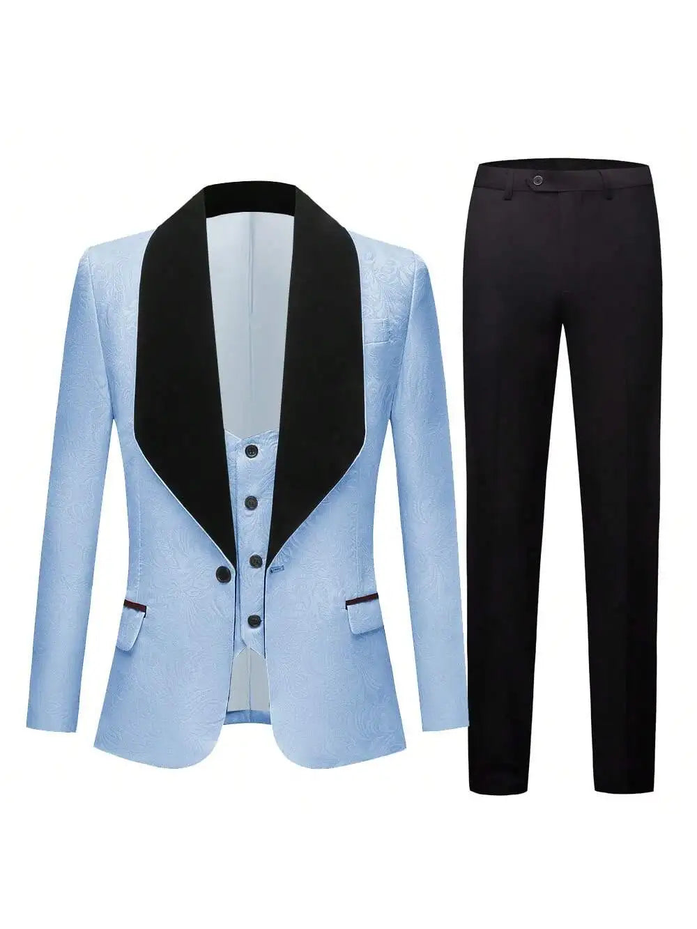 Mens 3 Piece Floral Tuxedo, Jacquard Slim Suit Set, Paisley Blazer Vest And Pants For Prom Wedding