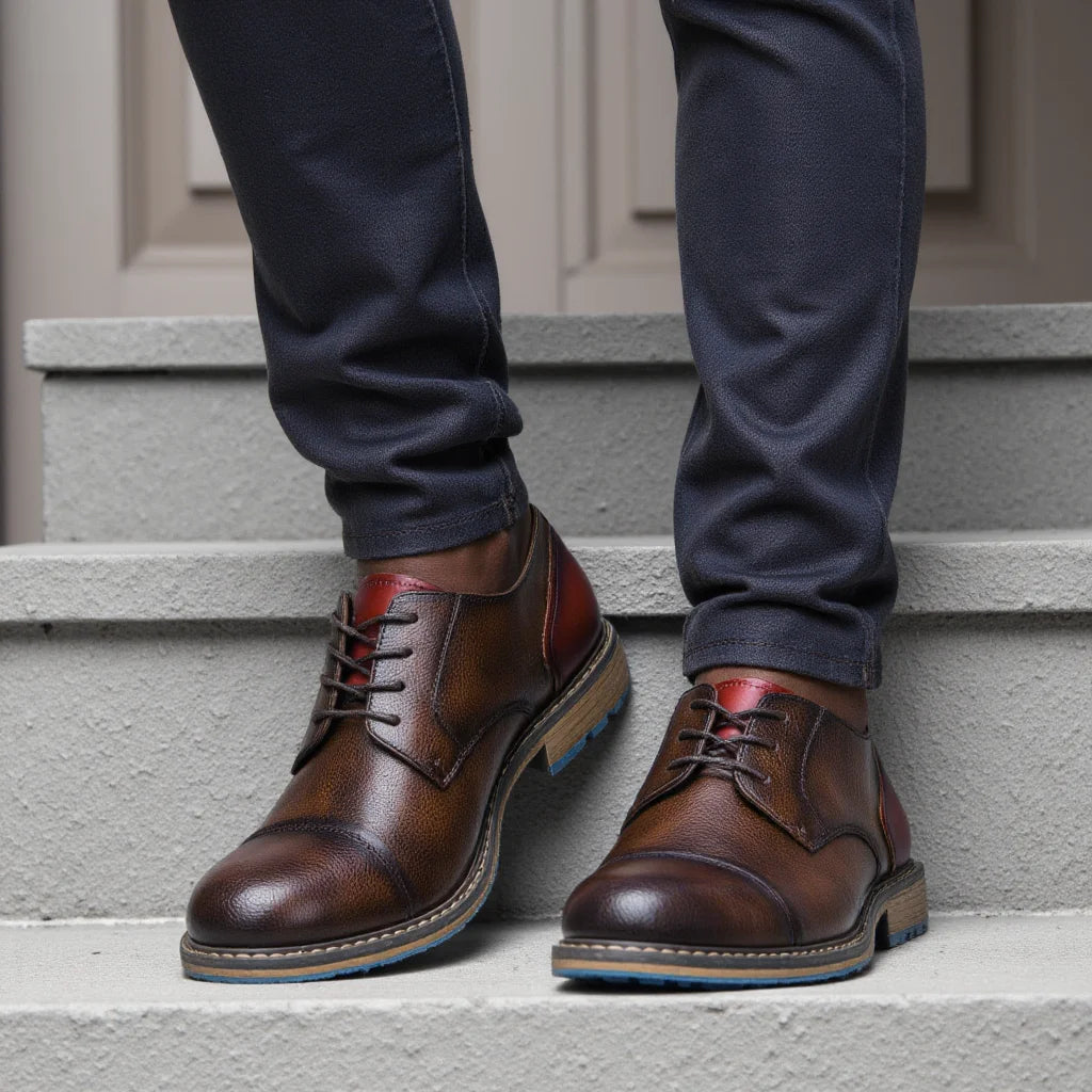 Retro Men Derby Shoes Casual Fashion Leather Footwear