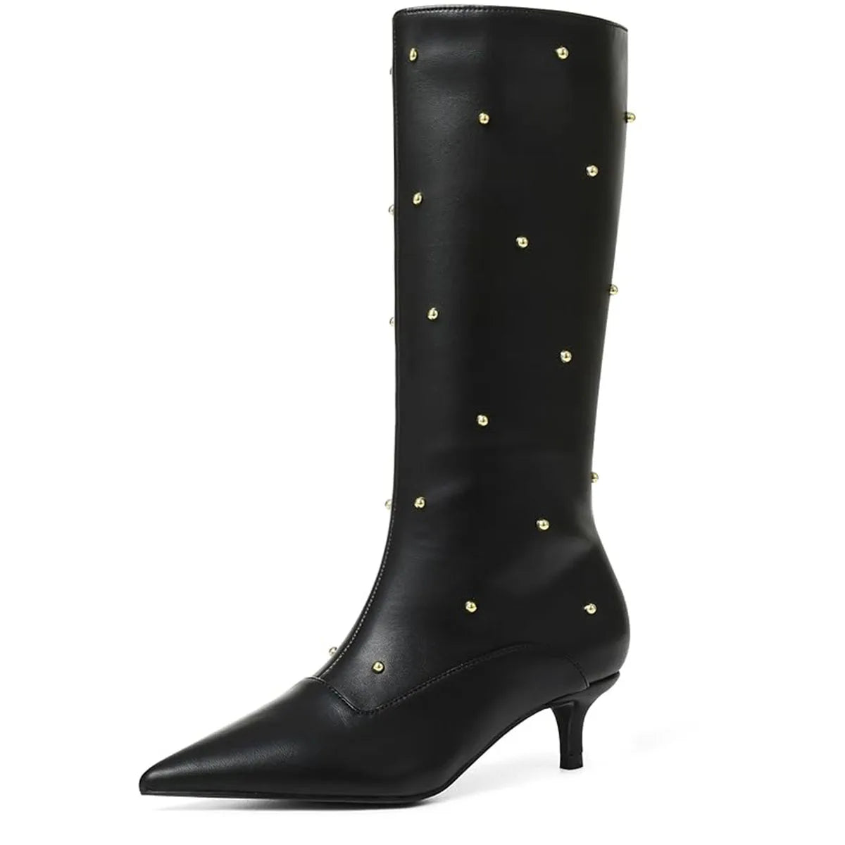 Sexy Rivets Women High Heel Boots Pointed Toe Slip On Mid Calf Shoes Luxury Fashion Design Party Winter Boots For Women