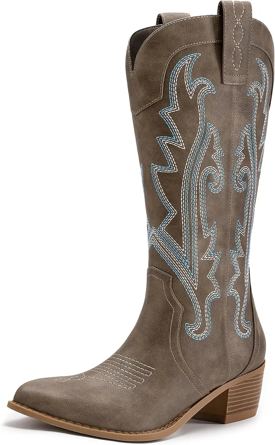 Women's Cowboy Boots Western Cowgirl Boots Fashion Embroidered Pointed Toe Chunky Heel Mid Calf Boots