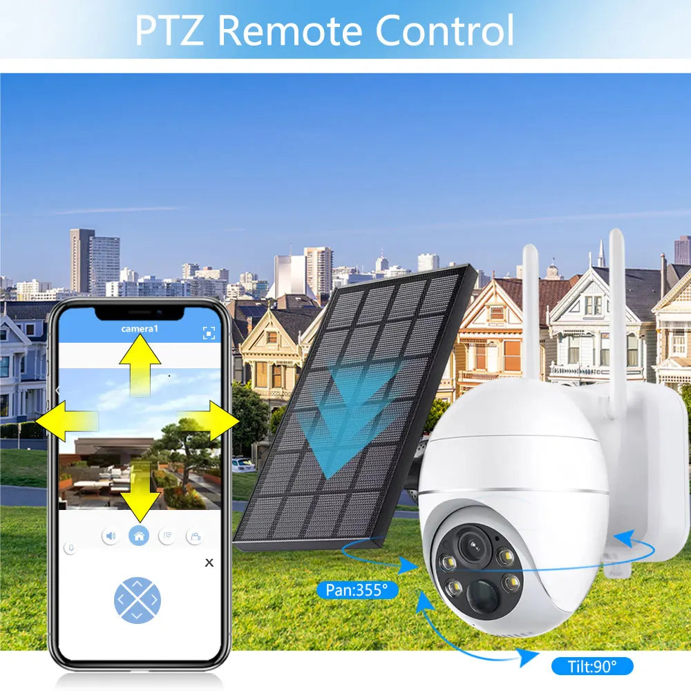 Overscam 4G SIM Card 5MP Solar Panel Outdoor CCTV PTZ Camera with Two-Way Audio and Intrusion Alarm
