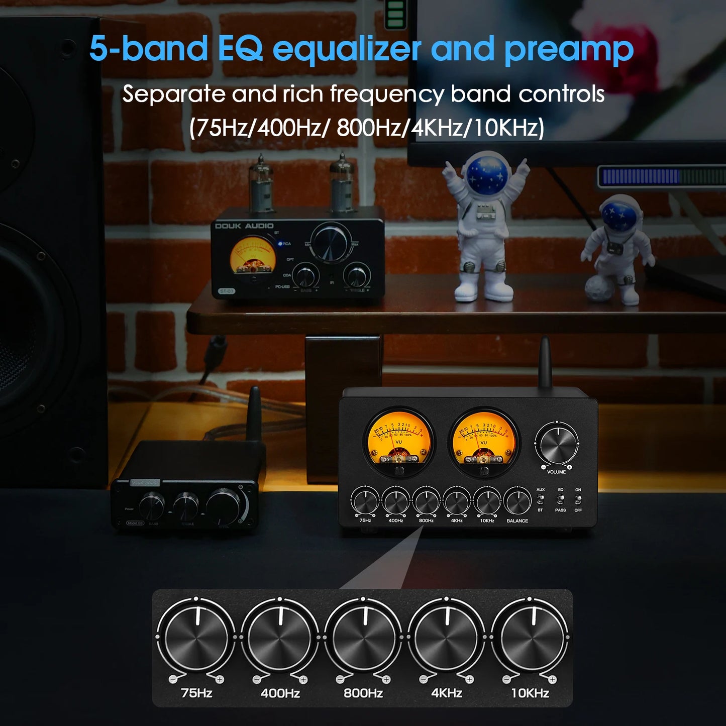 Nobsound EQ5 Pro Mini 5 Band EQ Preamp Stereo Bluetooth Equalizer Home Desk Audio Processor with VU Meter