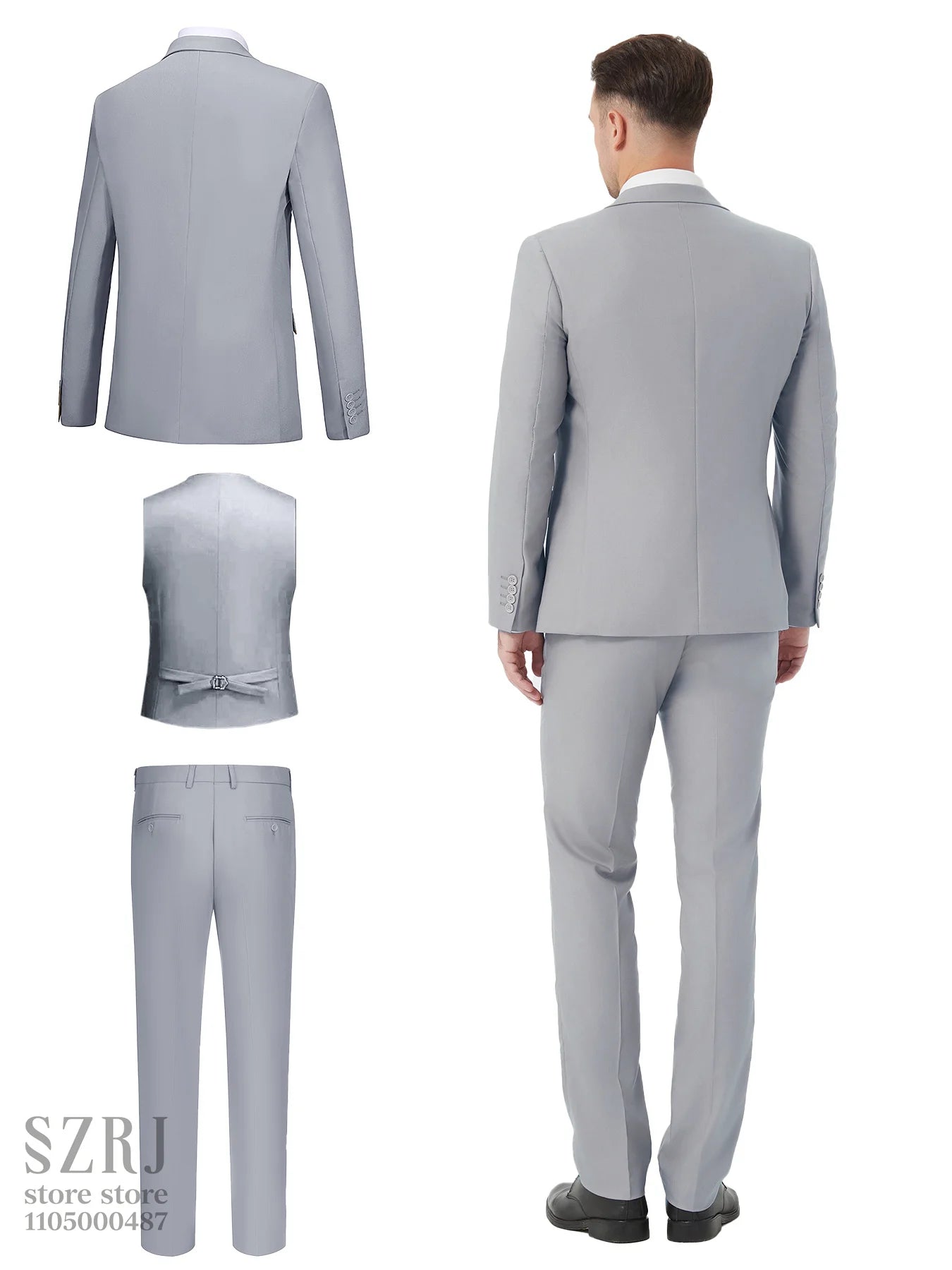 4pcs Men's Formal Suit Set: Tuxedo, Vest, Pants, Belt with .Classic Elegant Attire for Business, Party, Banquet, Job Interview