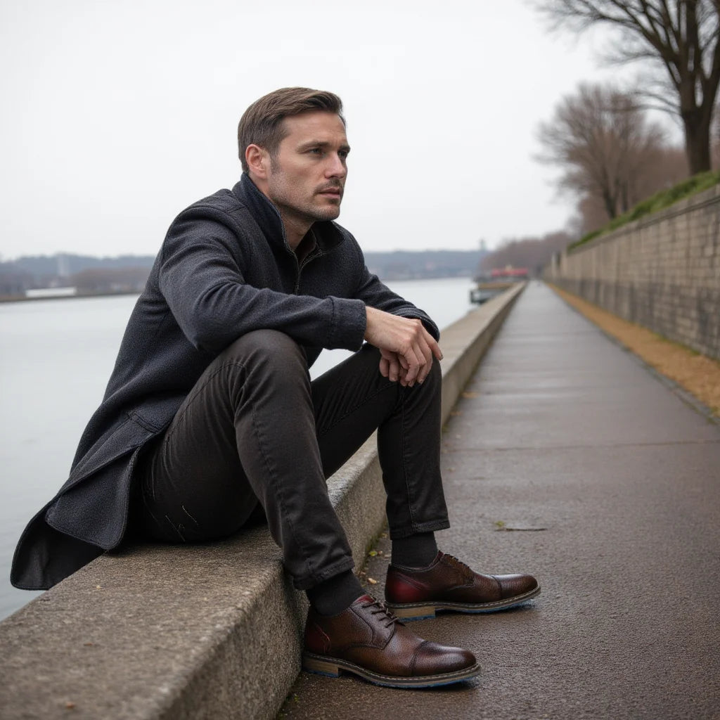 Retro Men Derby Shoes Casual Fashion Leather Footwear