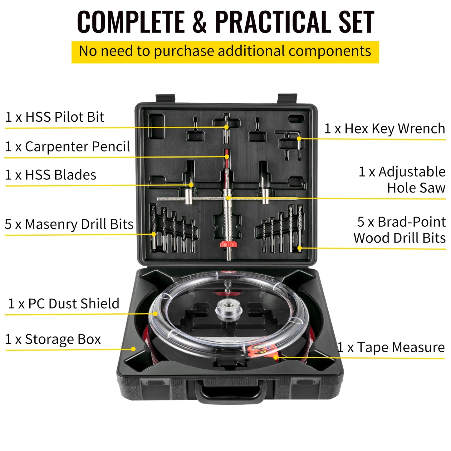 SucceBuy 40-200mm 40-300mm Adjustable Steel Hole Saw Cutter Kit w/ Shield Hole Cutter Drill Bit DIY Tool Sheetrock Veneer Slate