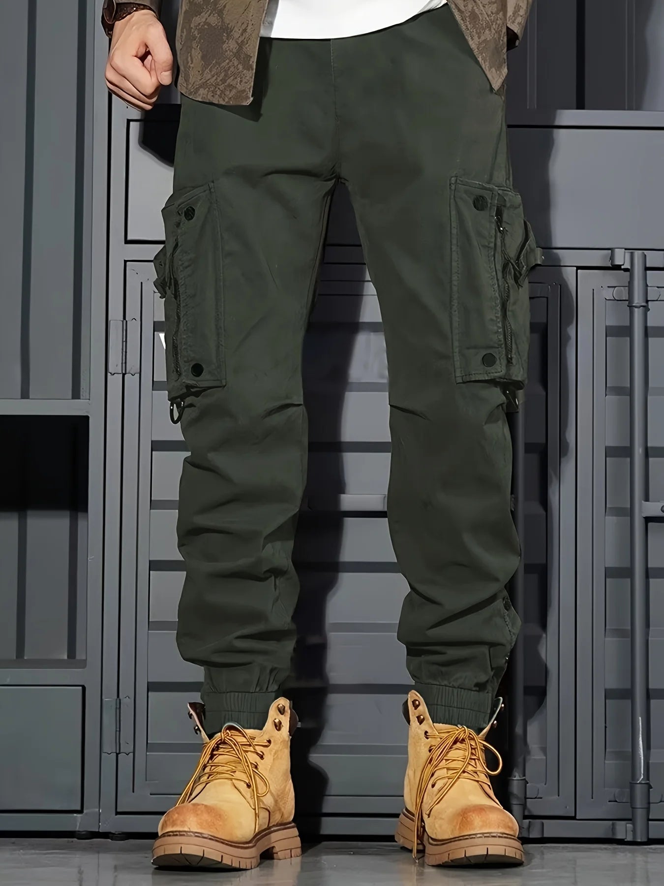 Men Cargo Jogger Pants Autumn Winter Fleece Sweatpants Mens Fleece Overalls Joggers Sweat Pocket Pants Cargo Trousers Streetwear