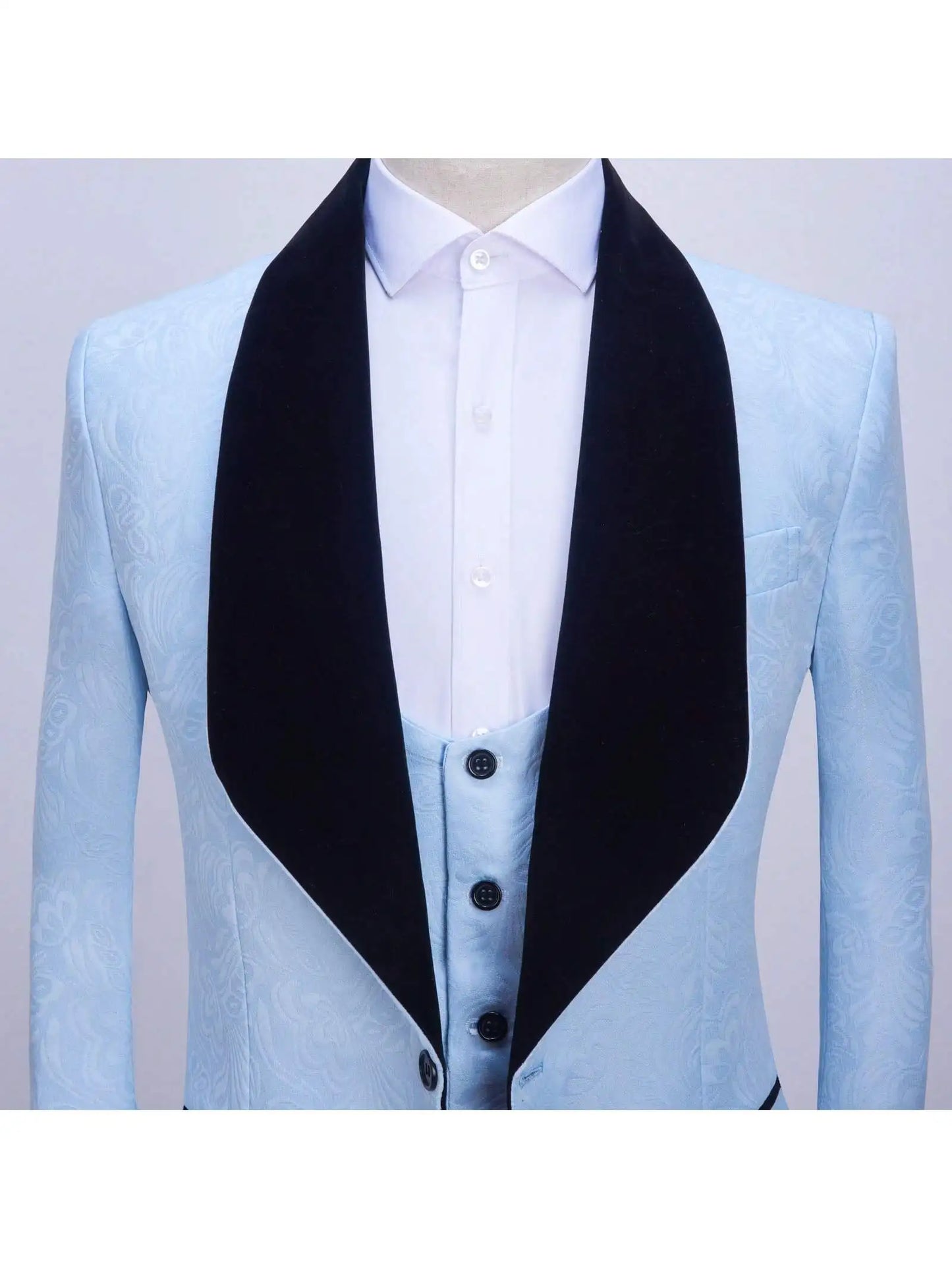 Mens 3 Piece Floral Tuxedo, Jacquard Slim Suit Set, Paisley Blazer Vest And Pants For Prom Wedding