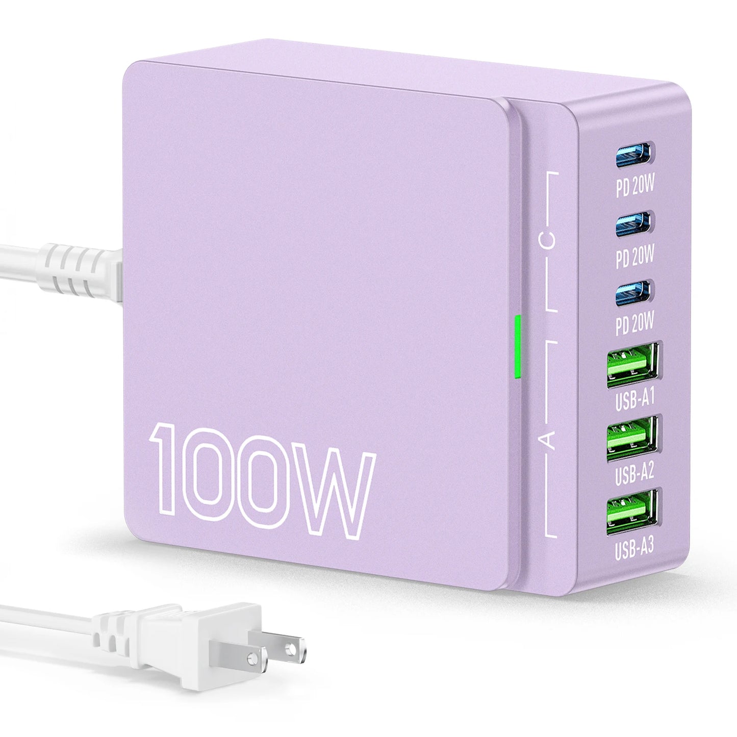 100W 6-Port GaN Quick Charge Hub PD 3.0 Type C and USB A Charging Case for Cell Phone Tablet Laptop