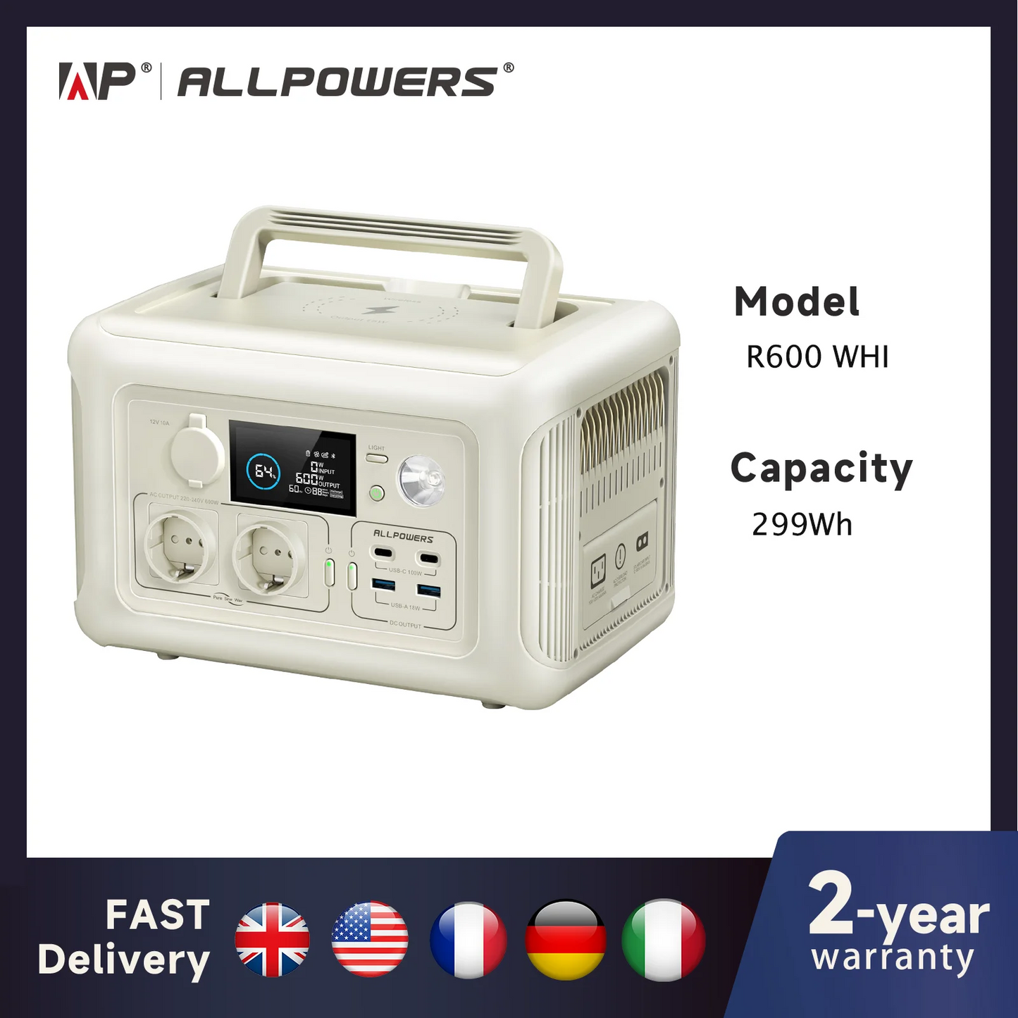 ALLPOWERS R600 Portable Generator 299Wh 600W Power Station with AC Outlets LiFePO4 Battery for Home Tents Outdoor RV Camping