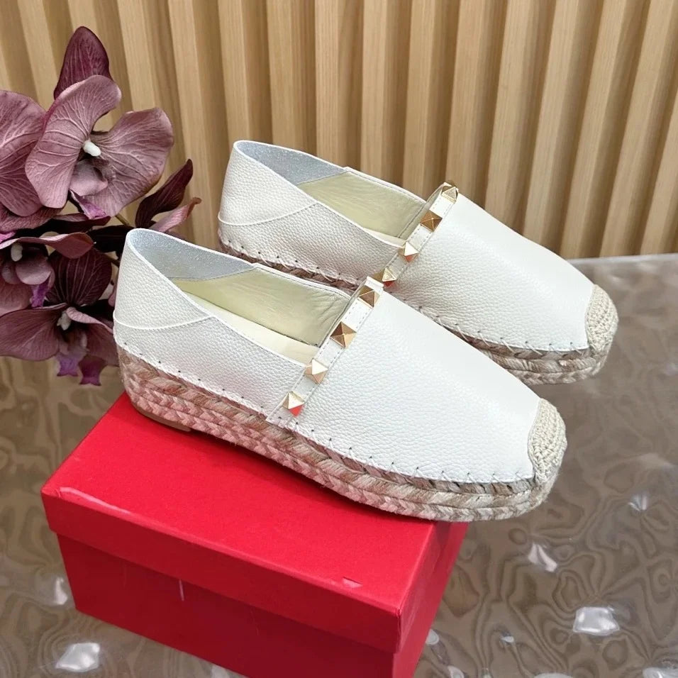 Retro Genuine Leather Round-Toe High Heel Shallow Woman Pumps Mules Shoes Female Mary Janes Slip-Ons Loafers Zapatos De Mujer