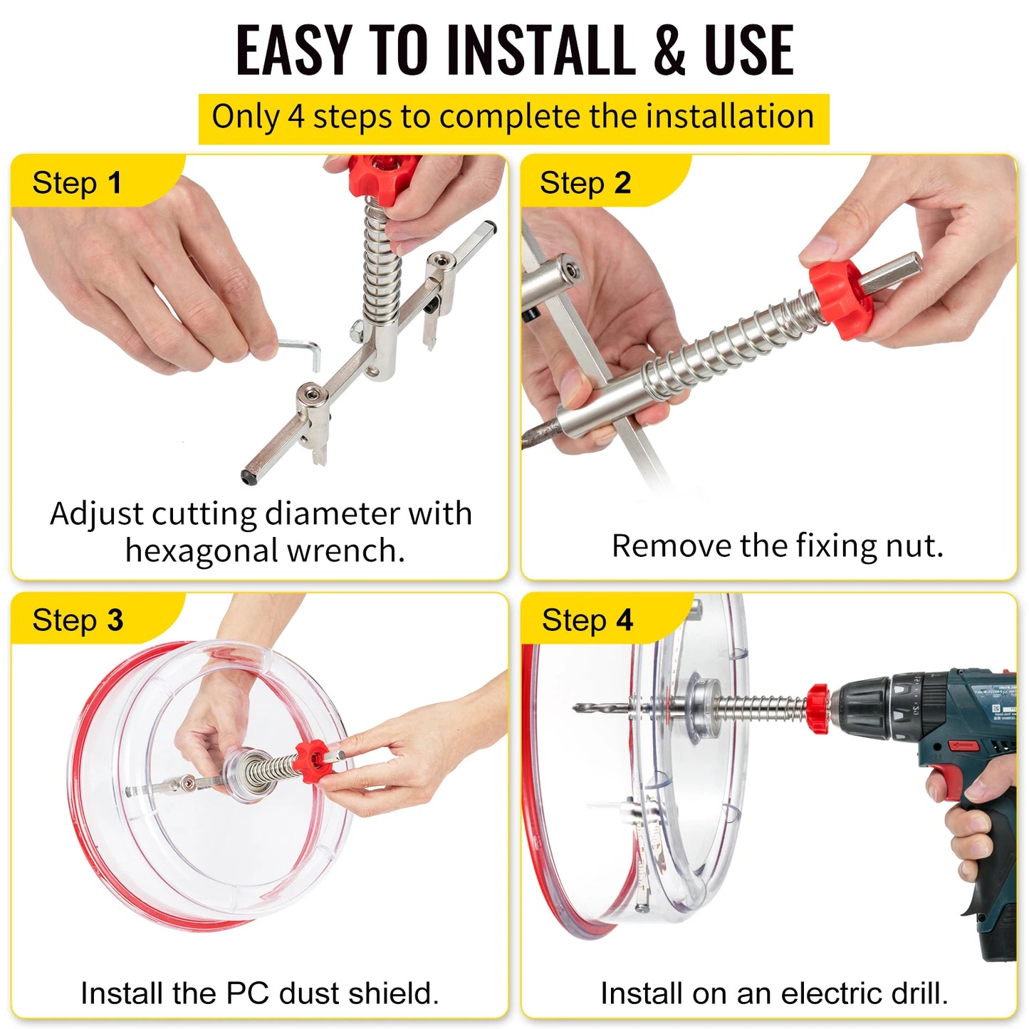 SucceBuy 40-200mm 40-300mm Adjustable Steel Hole Saw Cutter Kit w/ Shield Hole Cutter Drill Bit DIY Tool Sheetrock Veneer Slate