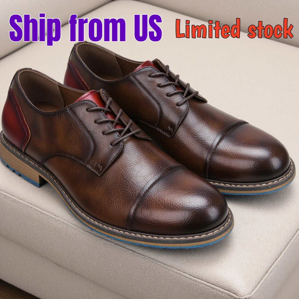 Retro Men Derby Shoes Casual Fashion Leather Footwear