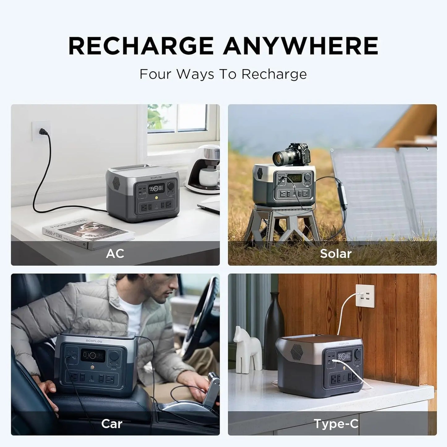 ECOFLOW Portable Power Station RIVER 2 Max 499Wh LiFePO4 Battery 1 Hour Fast Charging Up To 1000W Output