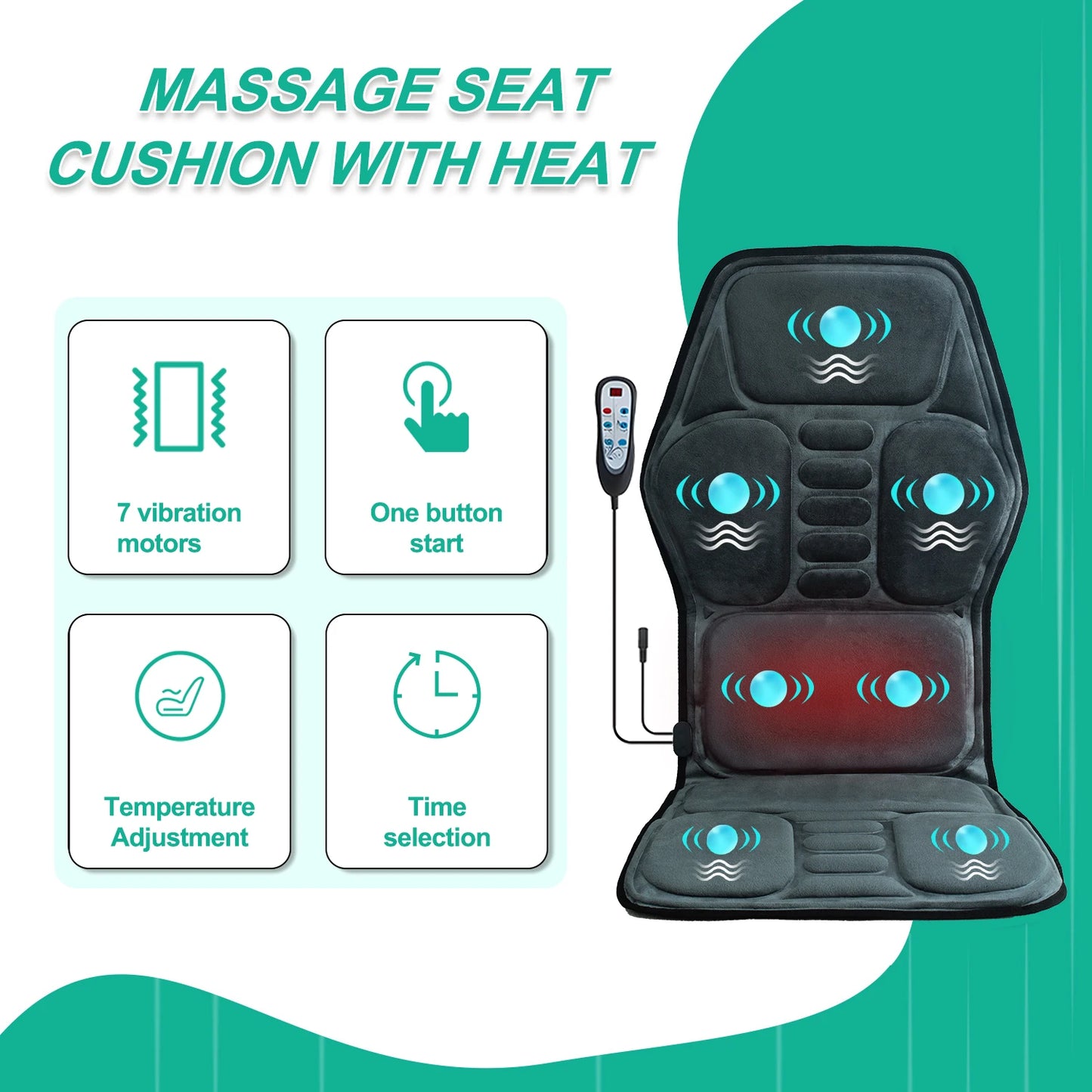 Massage Seat Cushion With Heating, Full Body Vibration Back Massage Chair Cushion For Men & Women, Use at Home Office Car, Gifts
