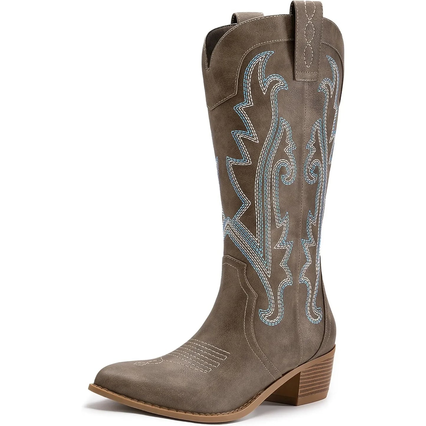 Women's Cowboy Boots Western Cowgirl Boots Fashion Embroidered Pointed Toe Chunky Heel Mid Calf Boots