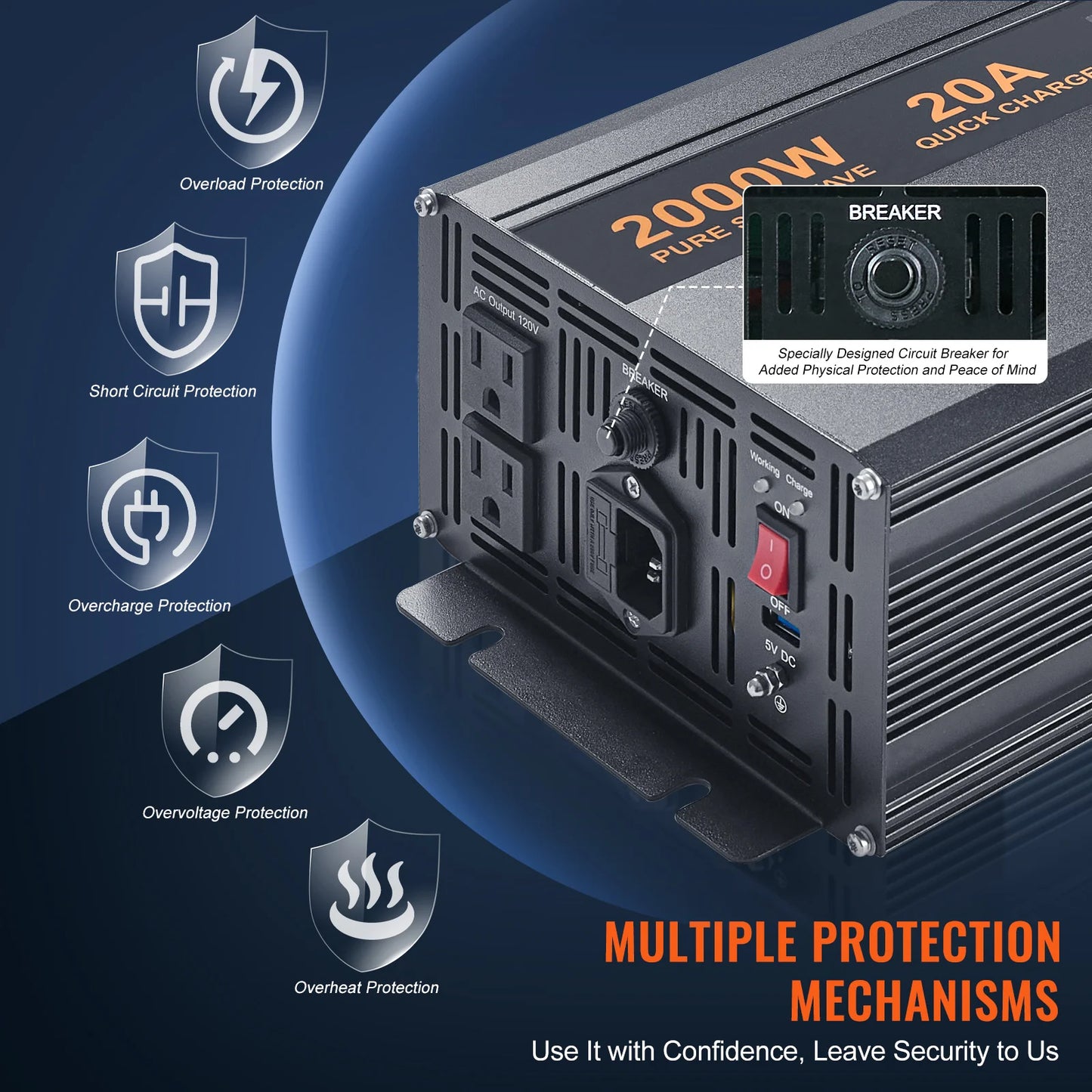 SucceBuy 2000W 2500W Sump Pump Battery Backup System With LCD Display Auto Switch To Battery Inverter Power For Emergency Use