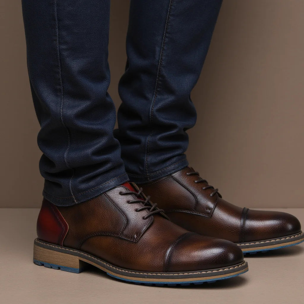 Retro Men Derby Shoes Casual Fashion Leather Footwear