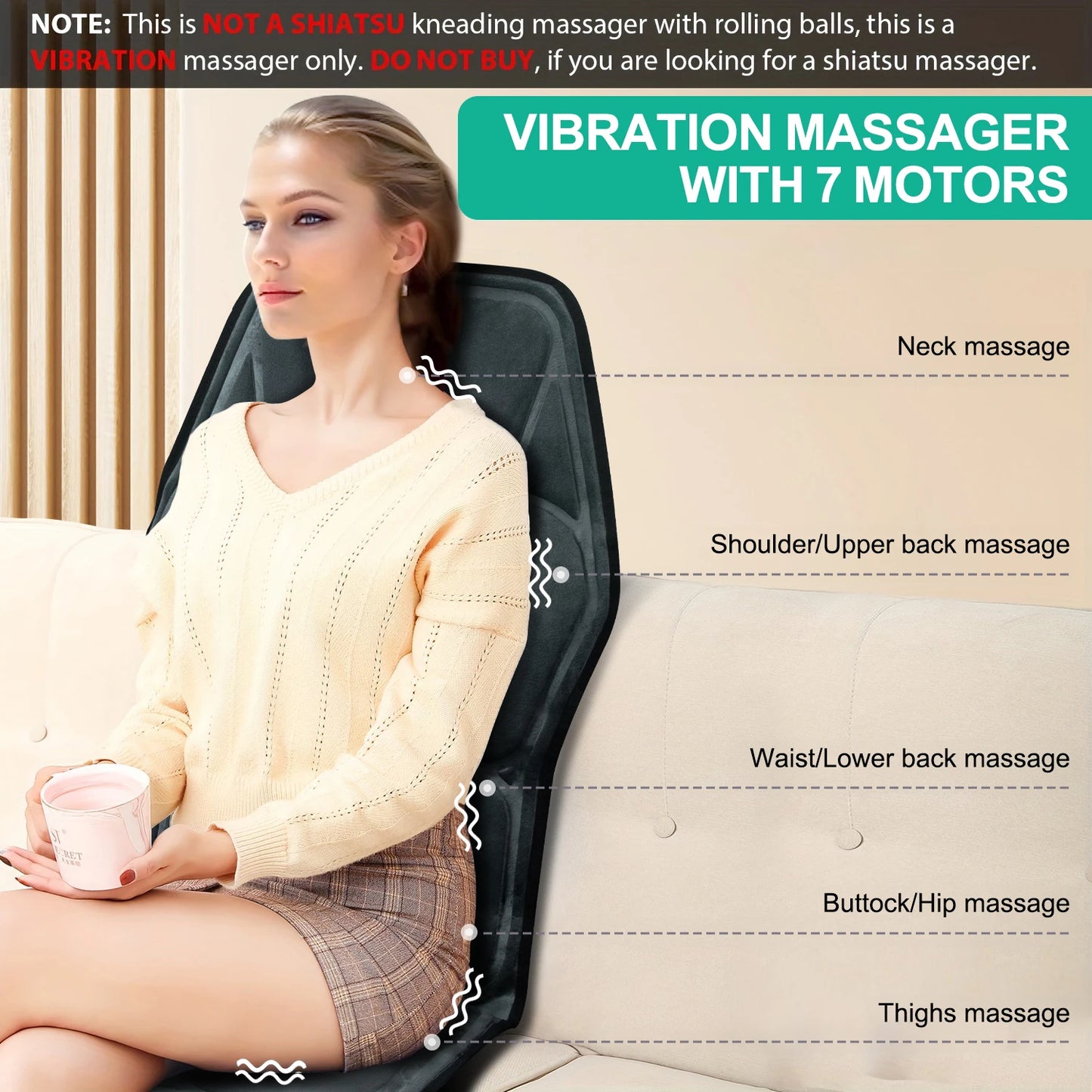Massage Seat Cushion With Heating, Full Body Vibration Back Massage Chair Cushion For Men & Women, Use at Home Office Car, Gifts