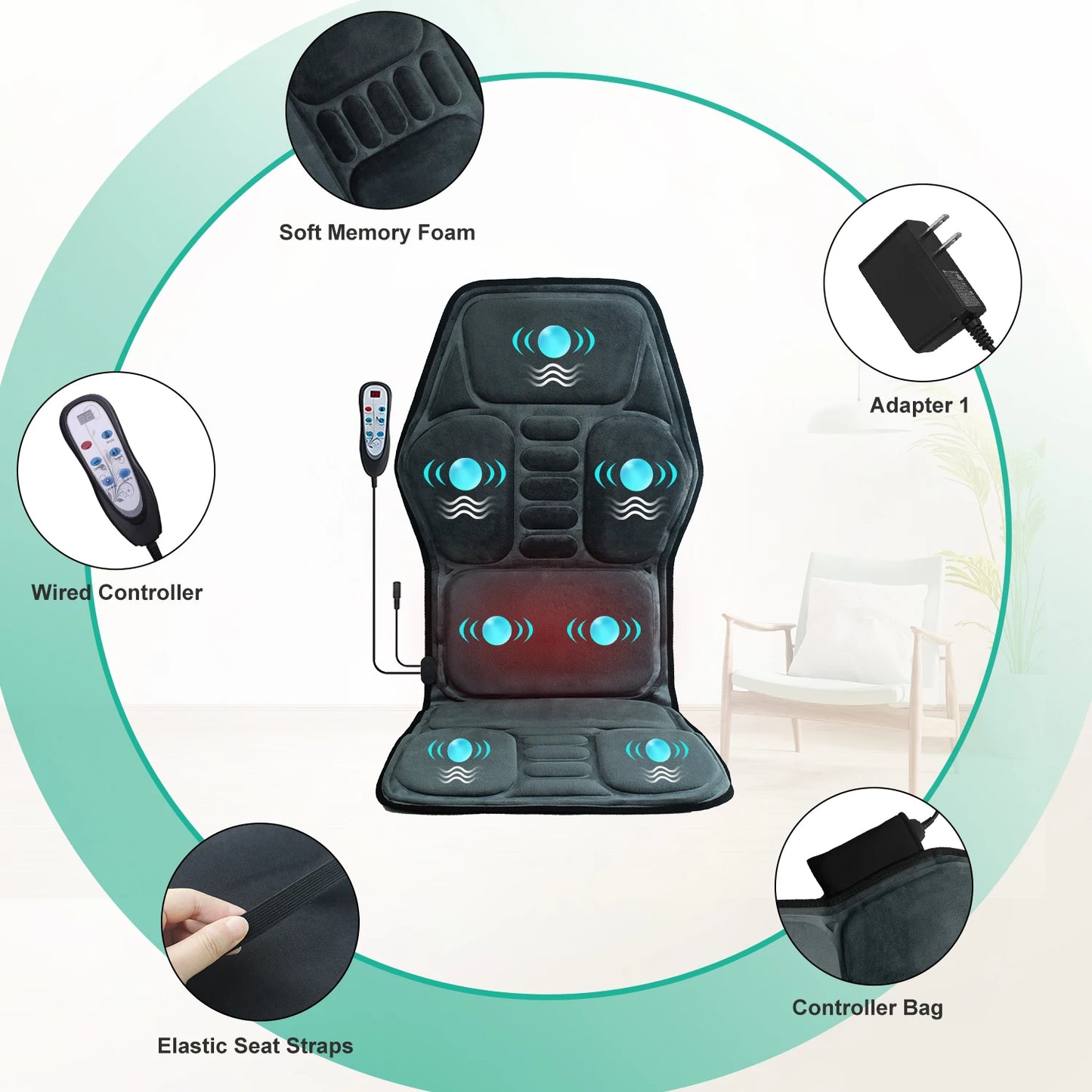 Massage Seat Cushion With Heating, Full Body Vibration Back Massage Chair Cushion For Men & Women, Use at Home Office Car, Gifts