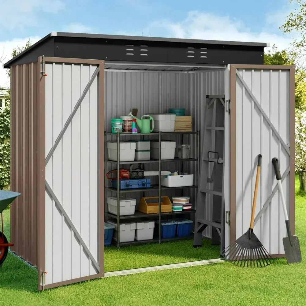 6 Foot by 4 Foot Outdoor Storage Shed with Double Lockable Doors Waterproof Metal Garden Shed