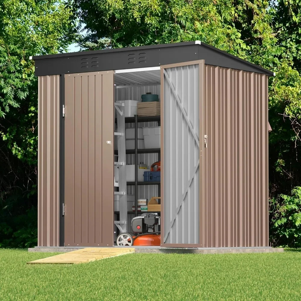 6 Foot by 4 Foot Outdoor Storage Shed with Double Lockable Doors Waterproof Metal Garden Shed