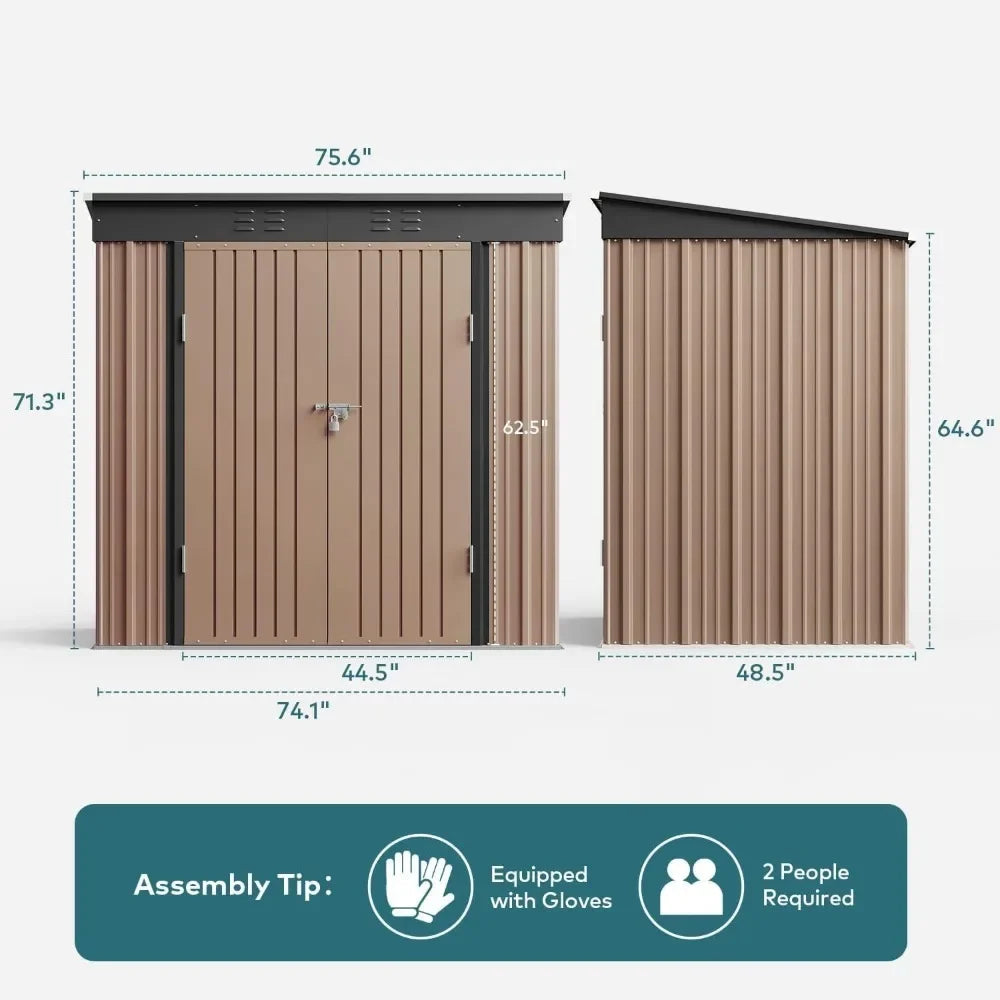 6 Foot by 4 Foot Outdoor Storage Shed with Double Lockable Doors Waterproof Metal Garden Shed