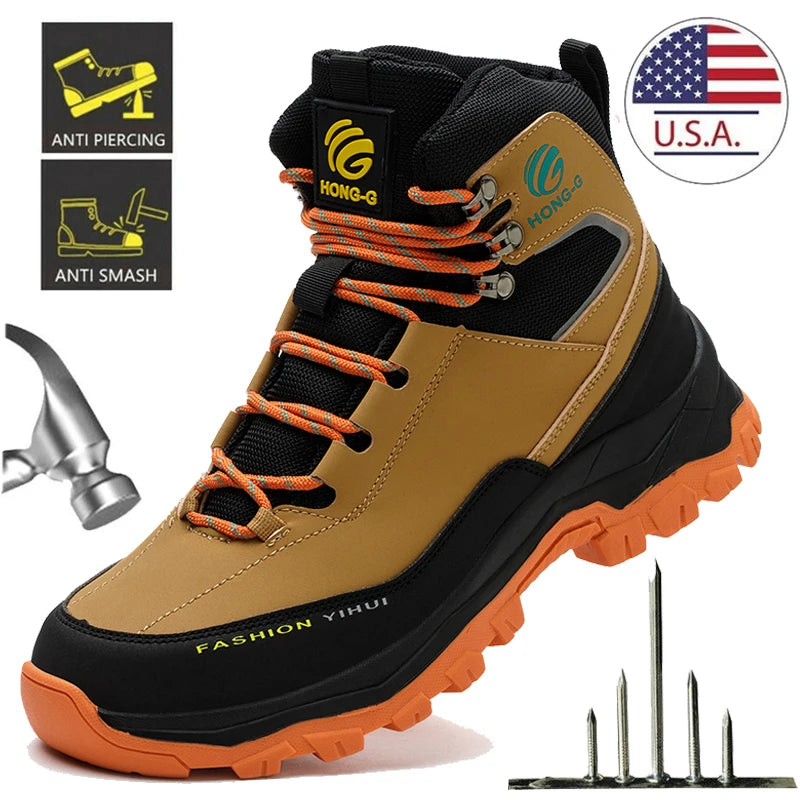 Safety Shoes for Men Work Sneakers Indestructible Anti Smash Puncture Proof Protective Steel Toe Construction Boots
