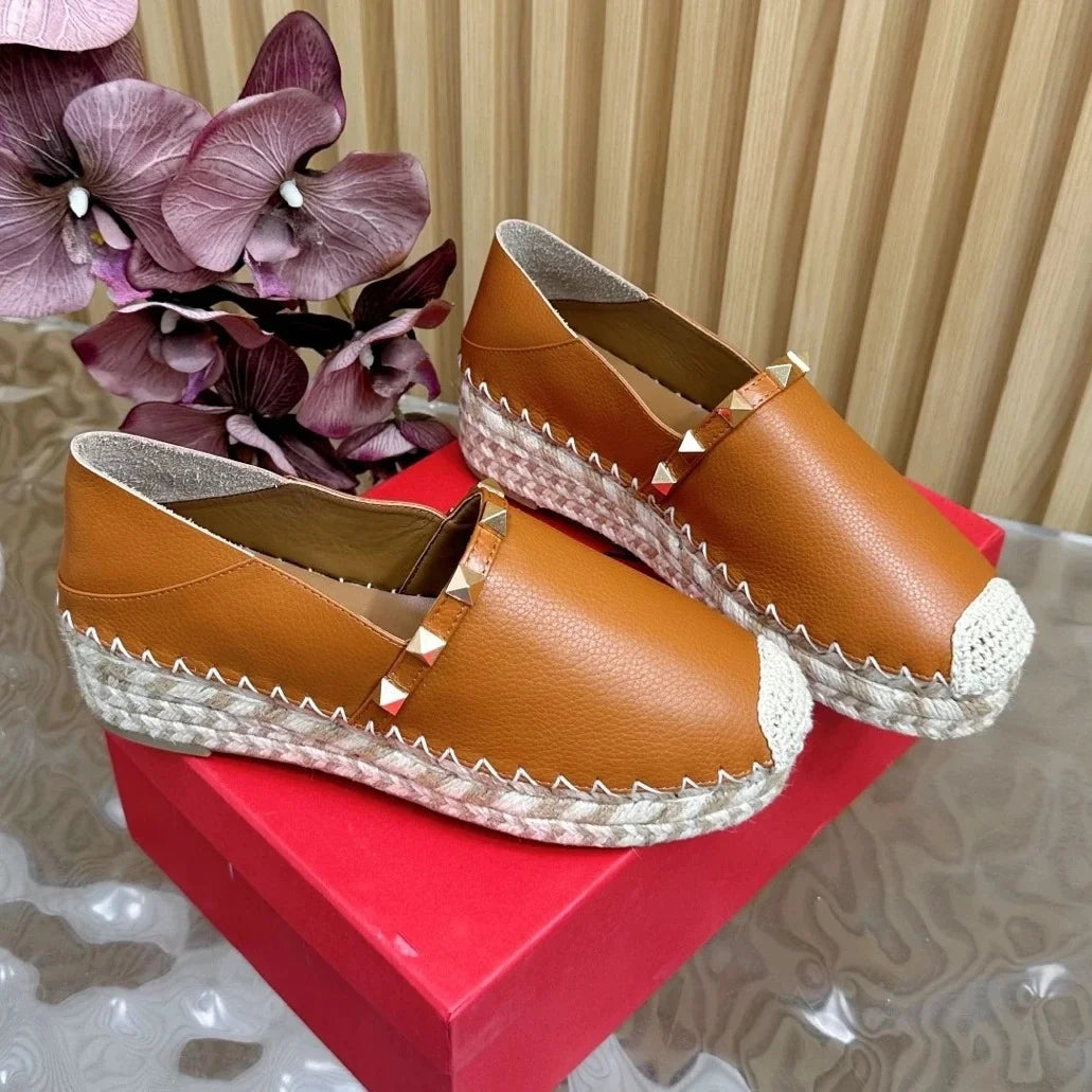 Retro Genuine Leather Round-Toe High Heel Shallow Woman Pumps Mules Shoes Female Mary Janes Slip-Ons Loafers Zapatos De Mujer