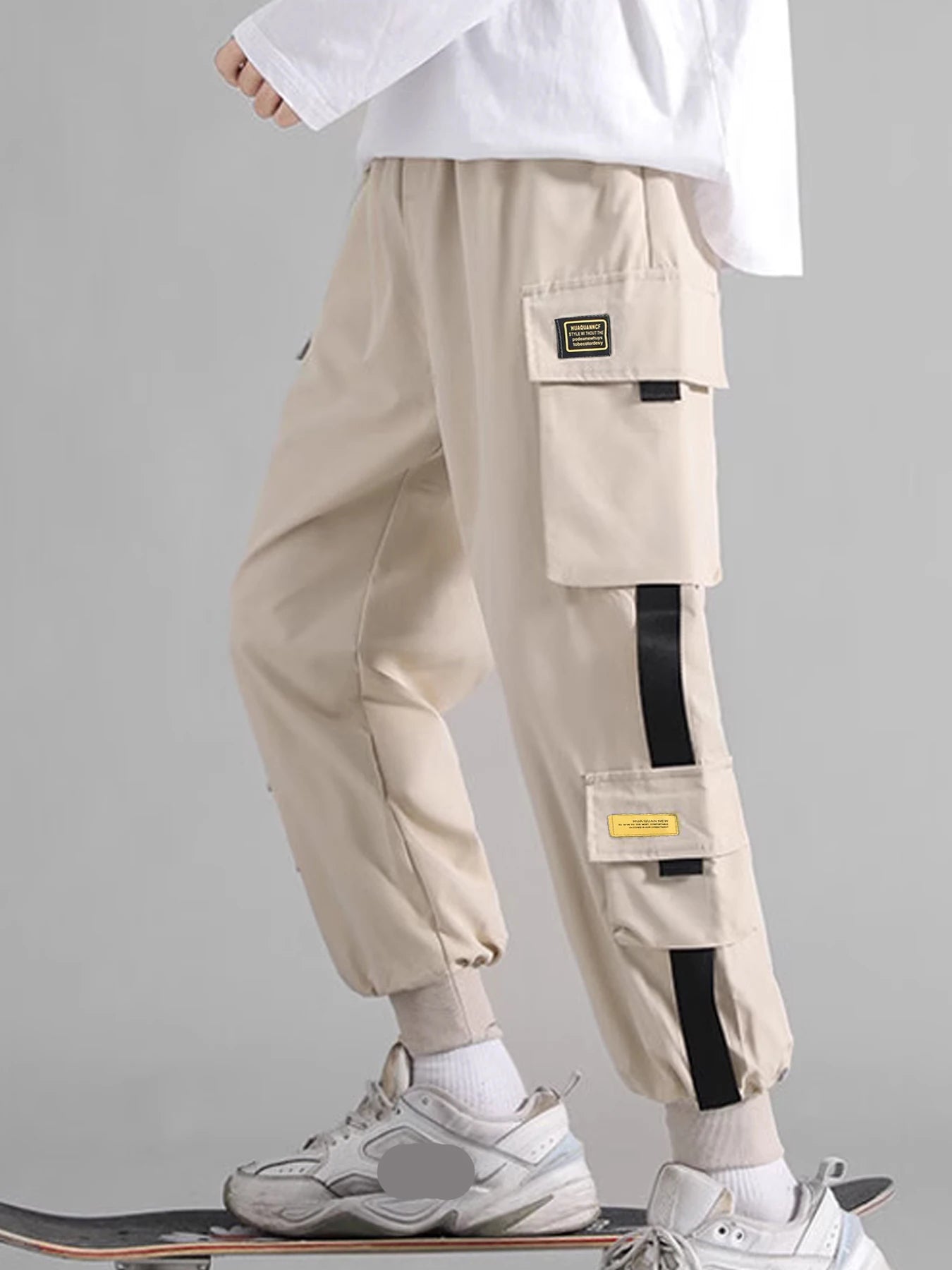 Cargo Pants For Men Male Casual Loose Straight Leg Workwear Pants With Pockets Stirped Texture Fashionable Bottoms