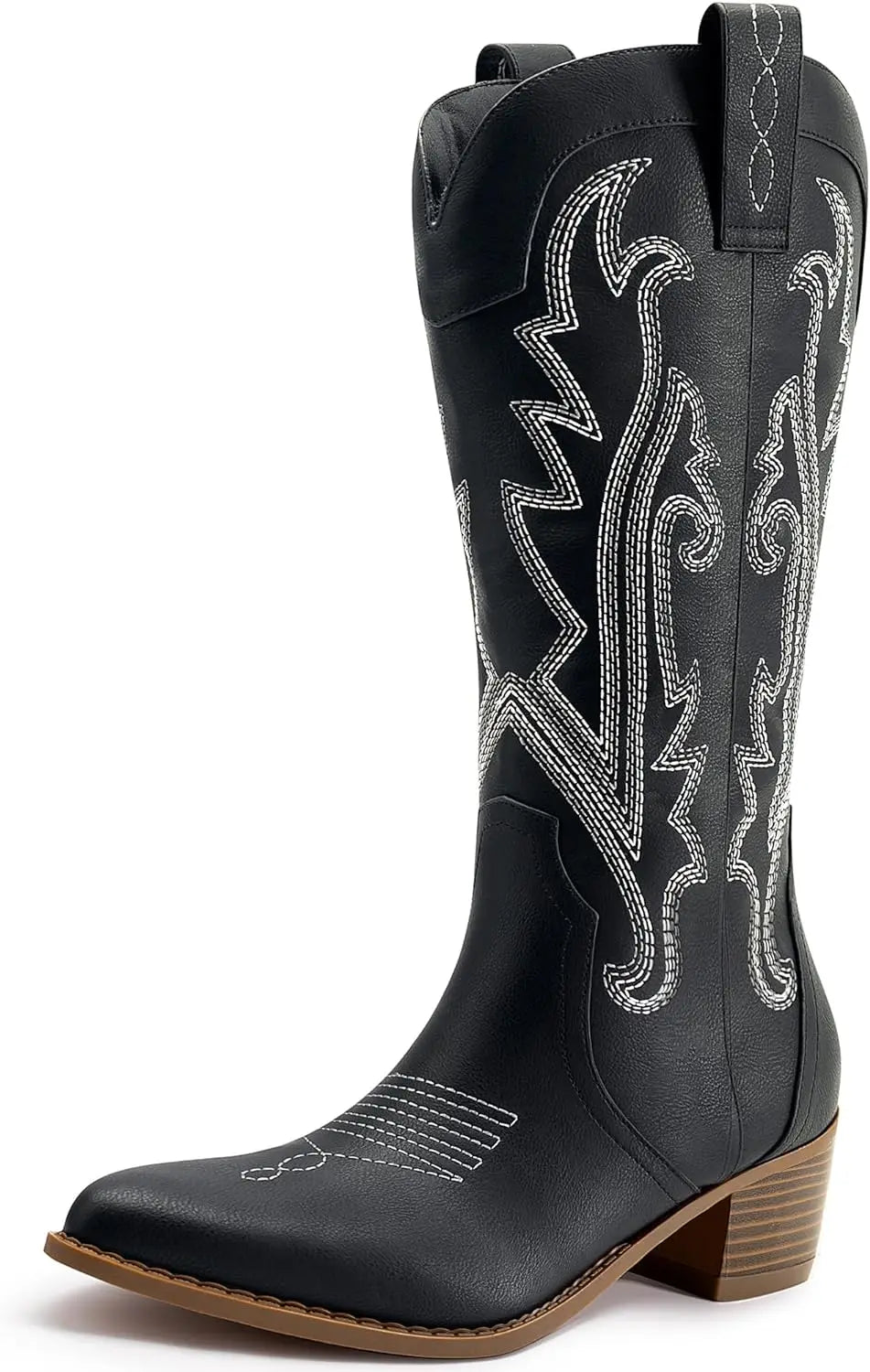 Women's Cowboy Boots Western Cowgirl Boots Fashion Embroidered Pointed Toe Chunky Heel Mid Calf Boots