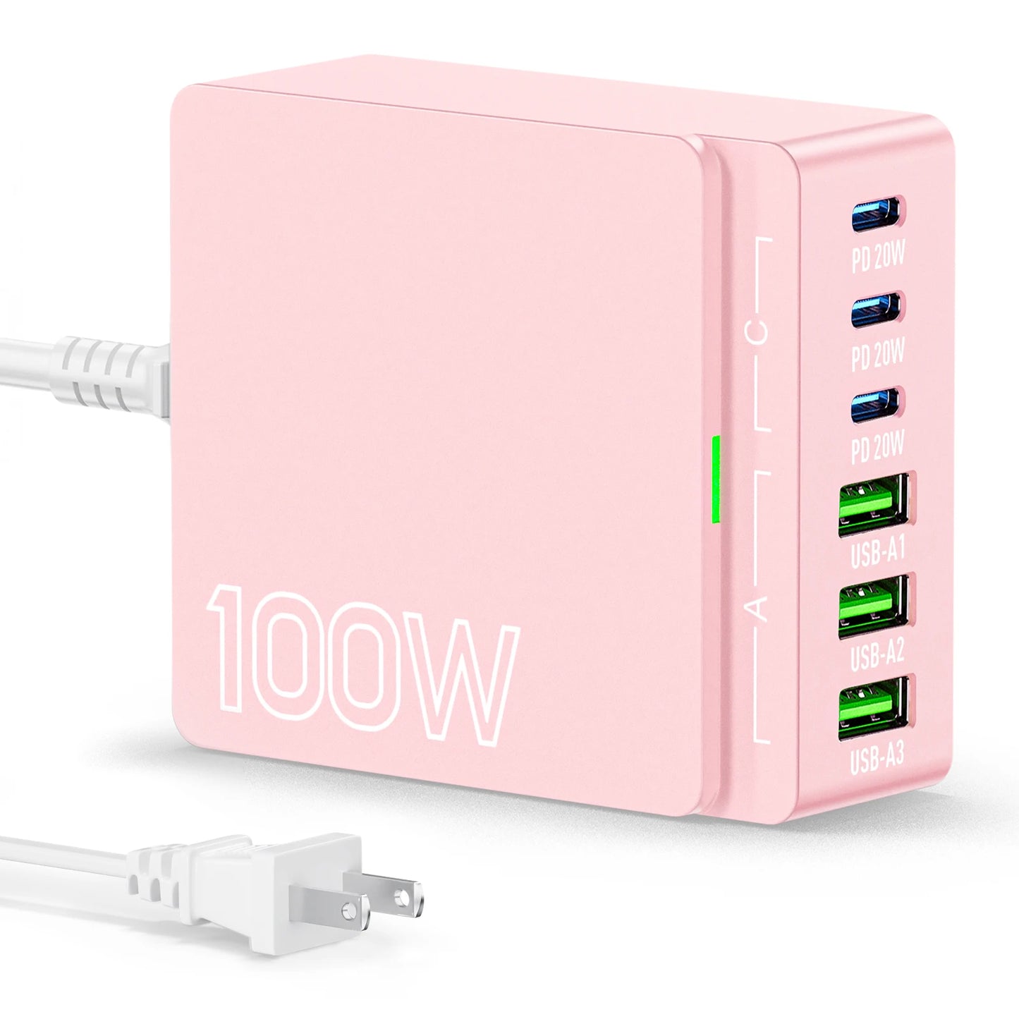 100W 6-Port GaN Quick Charge Hub PD 3.0 Type C and USB A Charging Case for Cell Phone Tablet Laptop