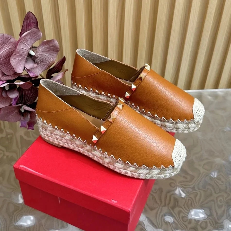 Retro Genuine Leather Round-Toe High Heel Shallow Woman Pumps Mules Shoes Female Mary Janes Slip-Ons Loafers Zapatos De Mujer