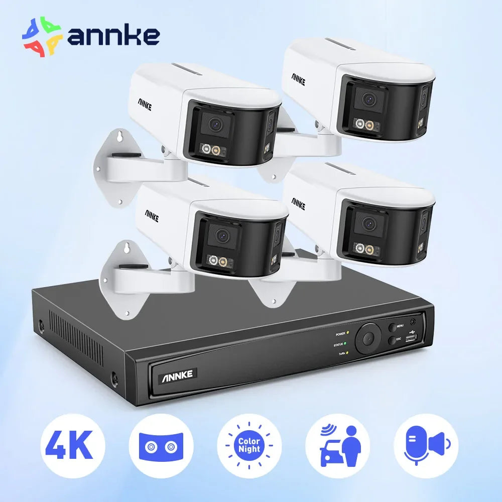 ANNKE Smart Home 4K Video Security Camera System Kit 8CH NVR 180 Degree Dual Lens IPC PoE Camera Outdoor 2PCS 4PCS 8MP PoE Cam