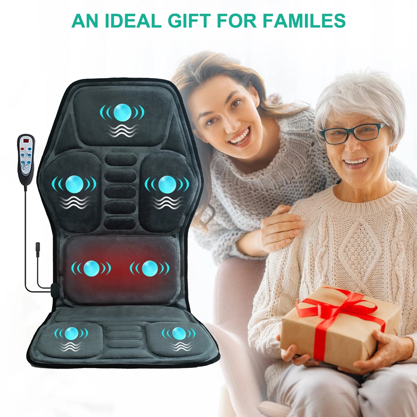 Massage Seat Cushion With Heating, Full Body Vibration Back Massage Chair Cushion For Men & Women, Use at Home Office Car, Gifts